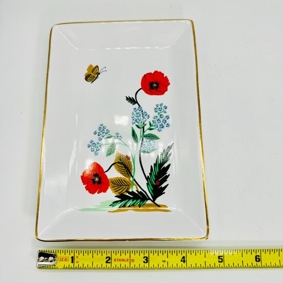 Rifle Paper Co Poppy Botanical Ceramic Catchall Tray/Dish Gold Rim 6.5 x 4.5 in - Picture 12 of 12